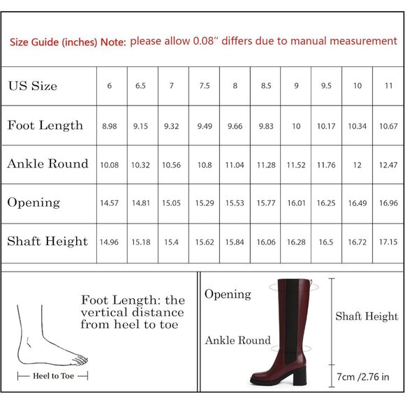 Women’s Knee High Chelsea Platform Boots  Chunky Slip-On Faux Leather Square Toe - Picture 7 of 7